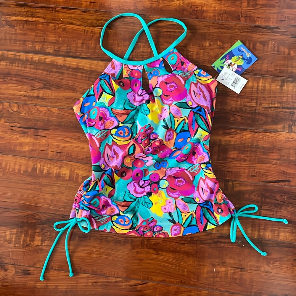Jams World Hula Moon Floral Tankini Built In Bra small womens New with $32 tag